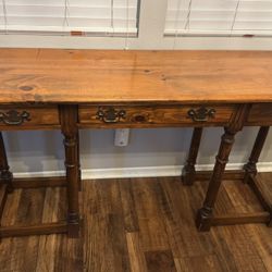 19th Century Antique Oak Wood Entry Sofa Console 3-Drawer Wooden Table