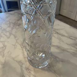 Antique American Brilliant Cut 12" Daisy & Leaf Cylinder Vase