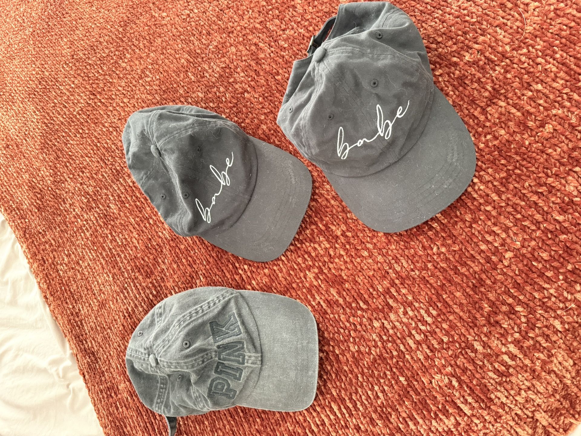 Bundle of 3 Black Gray Baseball Caps Babe & Victoria’s Secret PINK Woman’s Hat Cap
