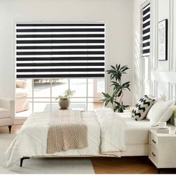 02 Cordless Zebra Blinds for Indoor Windows, 35" W x 75" H, Black
Dual Layer Free-Stop Window Shades, Privacy Light Control for Day and Night, Light F