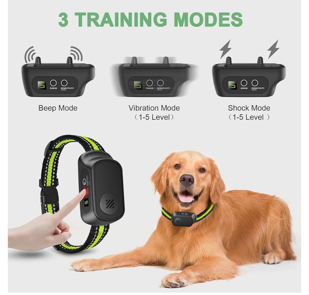 Rechargeable Dog Bark Collar with Beep Vibration and Shock,Anti Barking Collar for Small Medium Large Dogs,