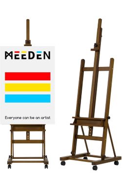 MEEDEN Easel Stand for Painting and Display, Adjustable H Frame Floor Art Easel for Drawing, Heavy Duty Beech Wood Hold Canvas up to 146", 4 Wheels & 