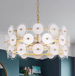 New 24in Wellmet Gold Glass Crystal Drum Chandelier 3-Tier Dimmable Adjustable Chain