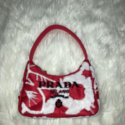 Prada White And Red Handbag 