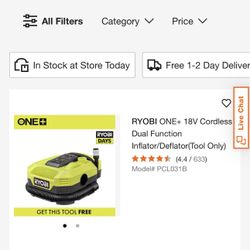 Ryobi ONE+ 18V Cordless Dual Function Inflator/Deflator(Tool Only)
