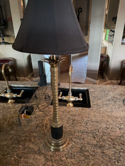 Vintage Brass Palm Tree Table Lamps, Black Accent, Mid Century Hollywood Regency Style