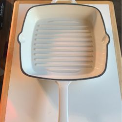 Brand New White Enameled Cast Iron Grill Skillet
