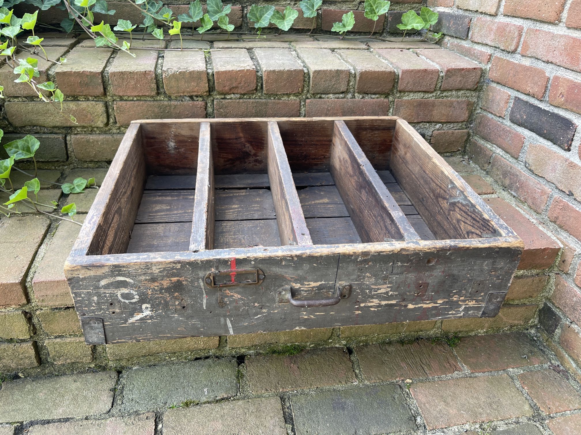 Antique Divided Wood Drawer Primitive Decor