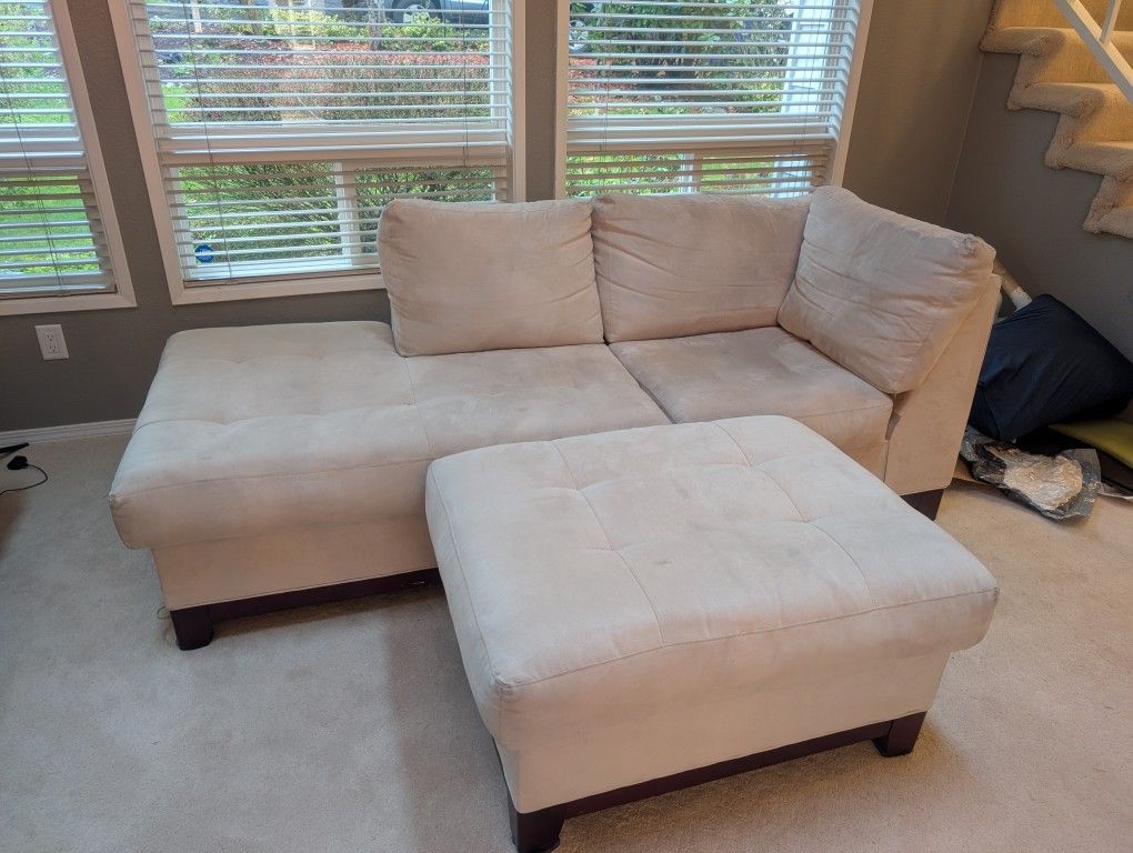 Microfiber Faux Suede Cream Couch + Ottoman 