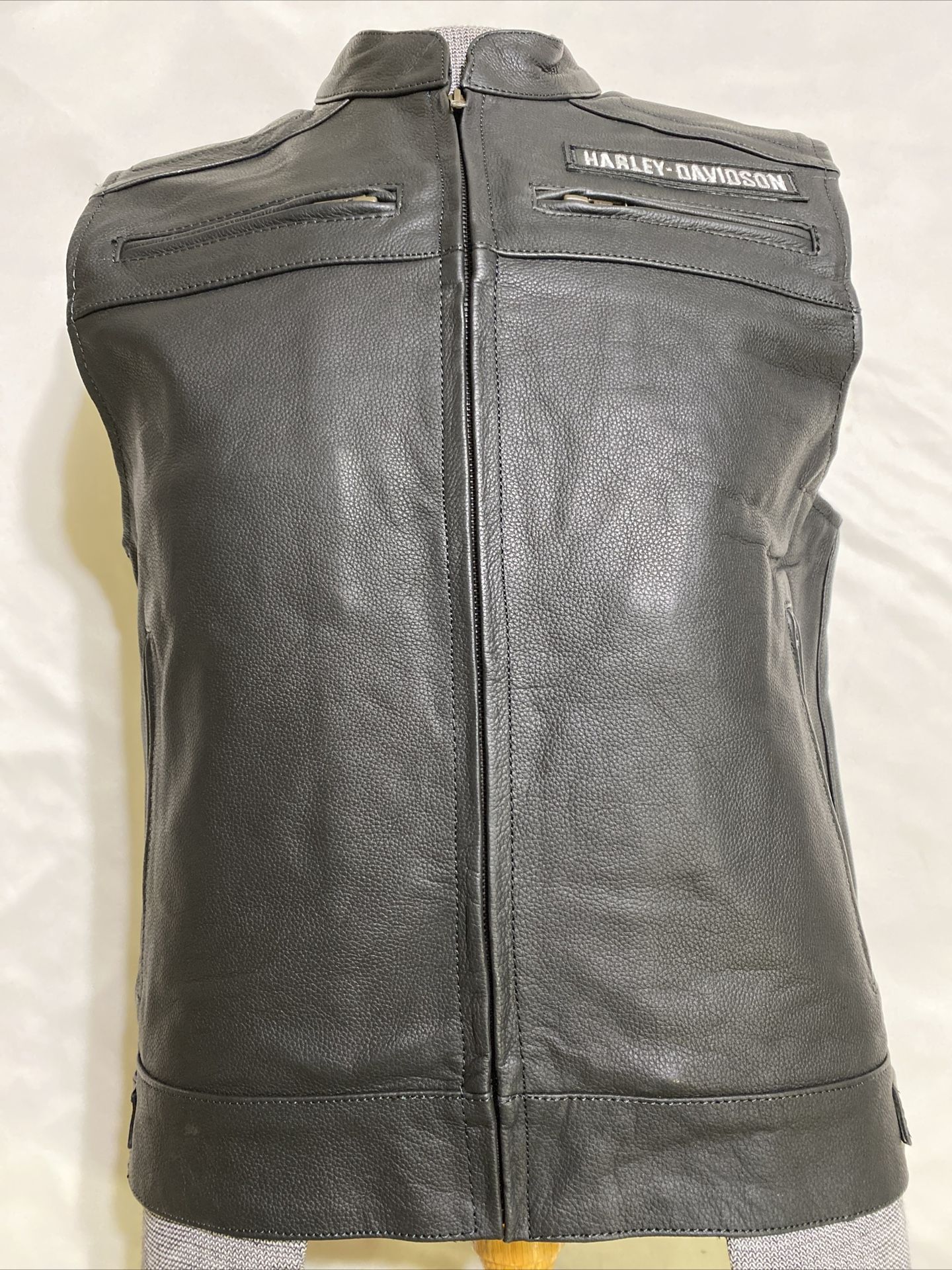 Harley Davidson Men's Genuine Leather Black Biker Vest Leather Jacket Moto Cafe