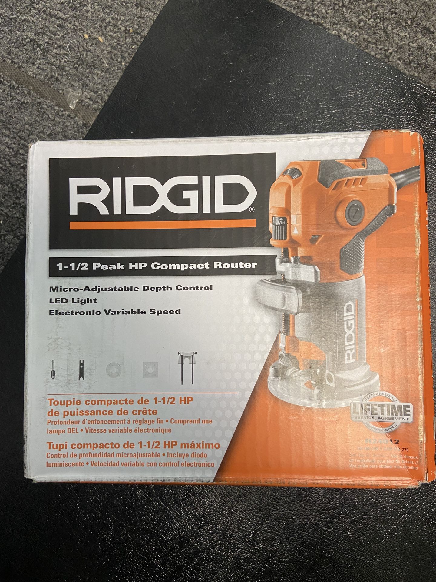 Ridgid 1-1/2 HP Compact Router R24012 LED Light Variable Speed Depth Control