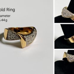 ✨ 14K Gold Fold Ring w/ Diamond Accents — Size 7 