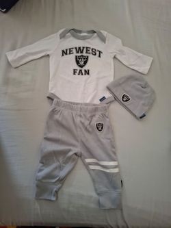NFL Raiders 3 Piece Onesie Bodysuit, Pants and hat