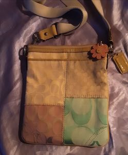 Vintage Y2K Coach Pastel Signature Patchwork Crossbody Bag (With Charms)