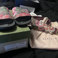 FLORAL GUCCI SLIDES W/BELT