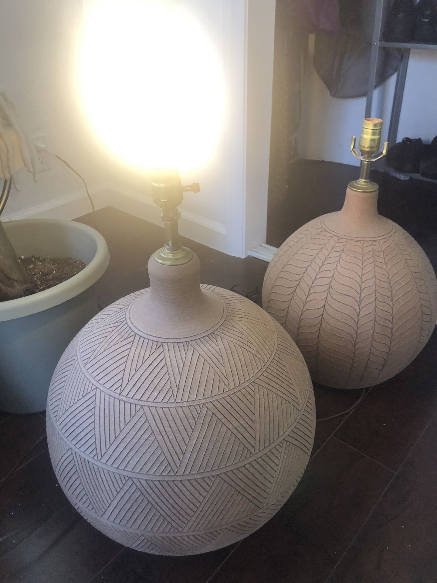 Pair of ceramic retro lamps By Artist:BROWN