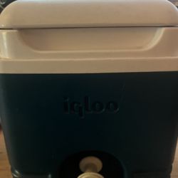Vtg 1-Gallon Cube IGLOO Water Jug Cooler Blue/White HOT & COLD-W/Handle & Spout