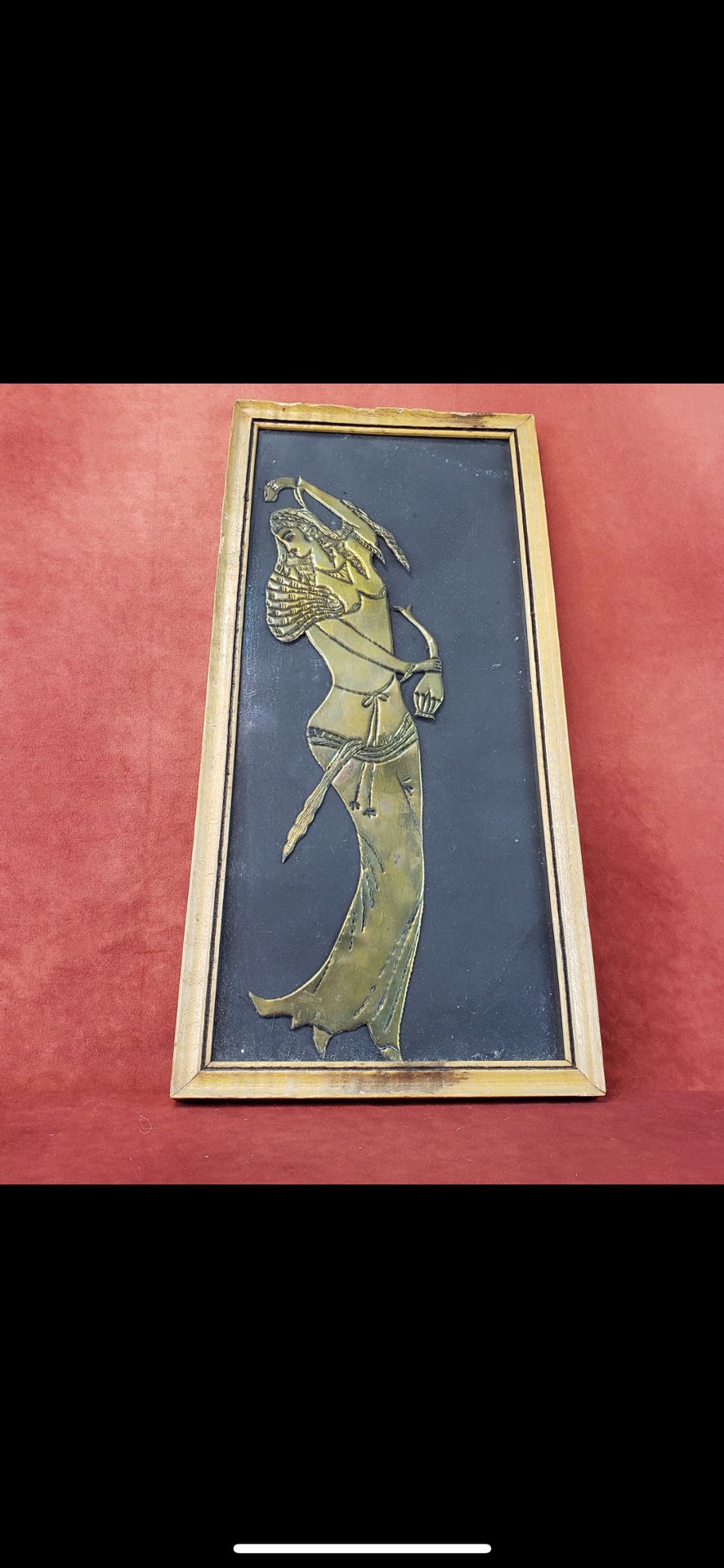 Framed Copper Persian Art, Vintage Hand Pressed Copper Goddess  Wall Art