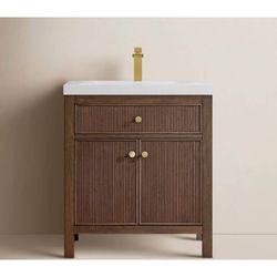 30” Bathroom Vanity - Cracked Top - $1,000 Retail Birch Lane - Dark Wood Base - Delivery Available