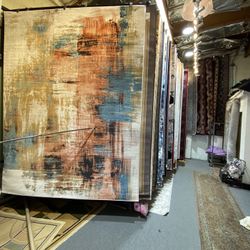 8x10 Area Rugs Carpet Rugs Abstract Design Thick Colors Rust Blue Black Beige 