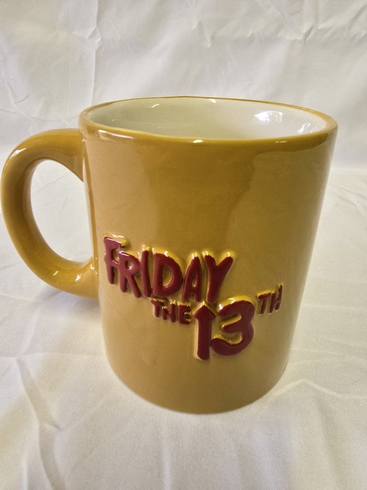Friday the 13th Camp Crystal Lake large coffee tea mug Halloween horror movie Kevin Bacon souvenir
