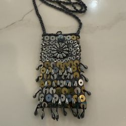 Small Beaded Crossbody Bag with Floral Design