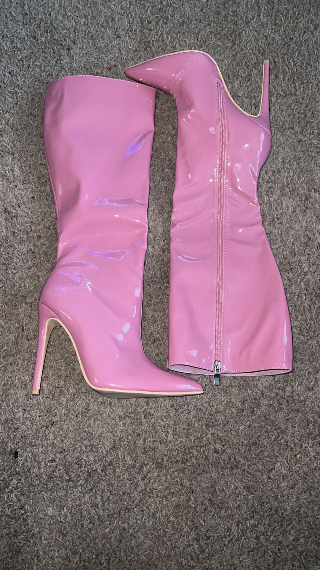 Pink Leather Boots Heel
