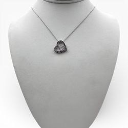 14k White Gold Heart Pendant with Pink CZ. and 16" Necklace.
