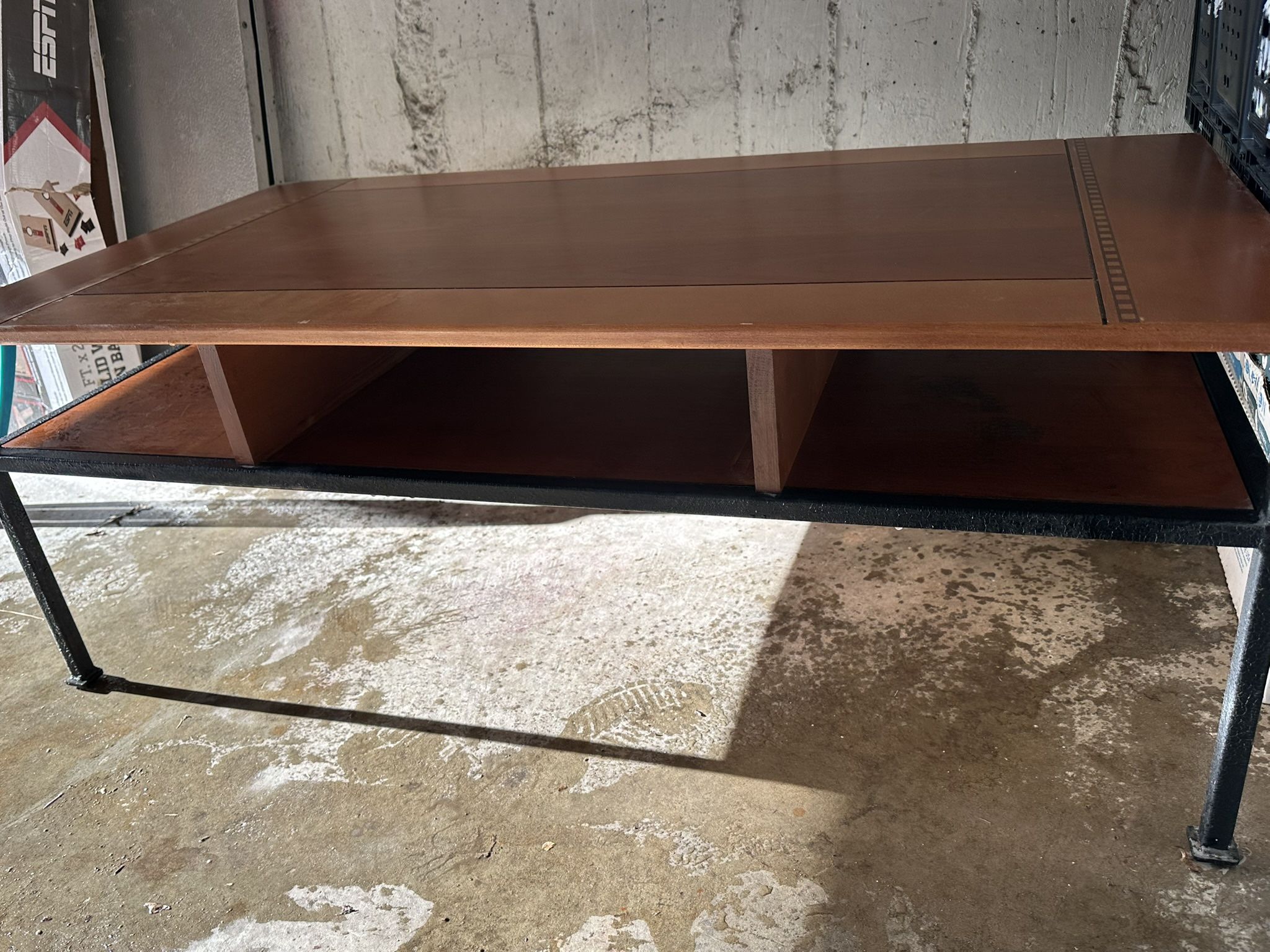 Coffee Table – Wood Top w/ Storage Drawer & Iron Legs – Glass Top Included