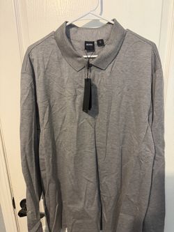 New 3XL Hugo Boss Black Label Men's Silver Gray B-Paschal Long Sleeve Polo Shirt