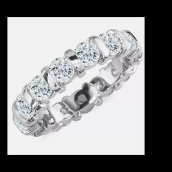 3.77 Ct Vvs1 Ice White Round Moissanite Diamond Wedding Ring 925 Silver Size 7.5 & 8