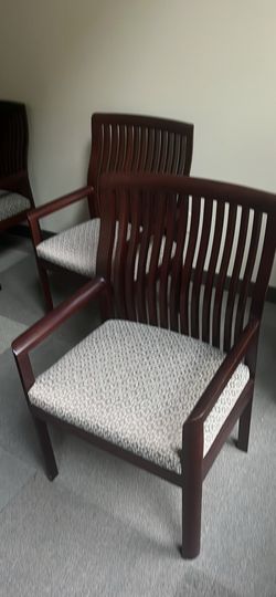 Set of Wooden Armchairs with Upholstered Seats x 4