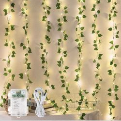 woohaha Vine with Fairy Lights,23ft 73LED Ivy String Light with Battery Operated,Leaf Light for Bedroom, Room, Wall, Garden, Party, Wedding Decor (War