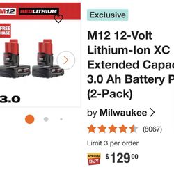 Milwaukee M12 3.0 Ah Battery Pack (2-pack)