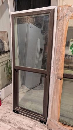 2) 24x60 windows Ply Gem bronze outside white inside single hung window pair new never installed $200 each double glazing argon filled 2-0 x 5-0 2' x5
