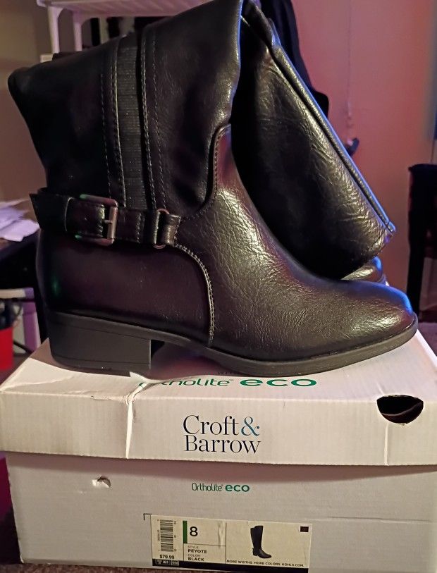 A pair of Croft & Barrow tall Womens boots with an Ortholite Eco insole. Size 8. Black Brand New. Retail $80. Only $60.