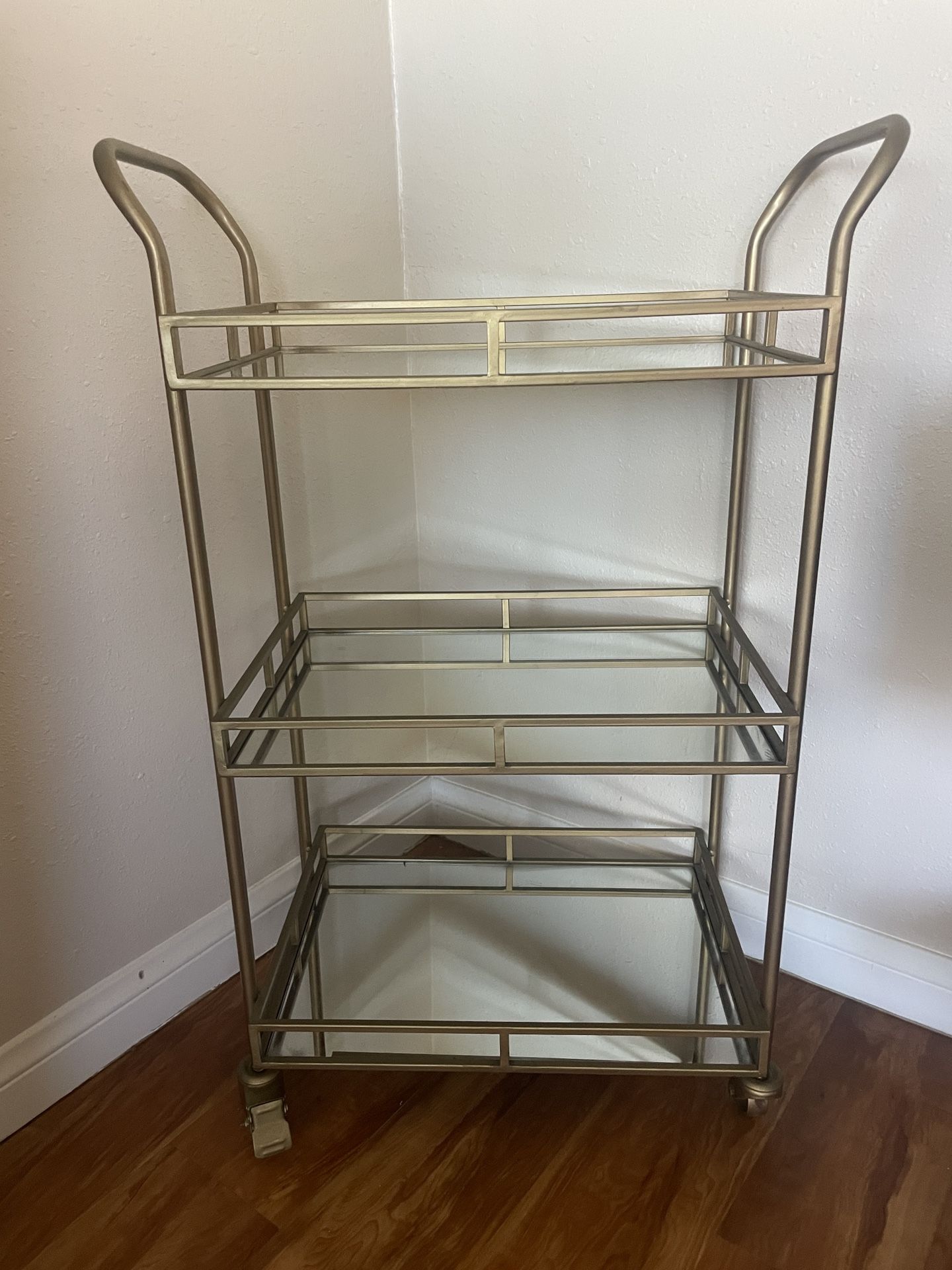 Brass Mirror 3 Tier Bar Cart