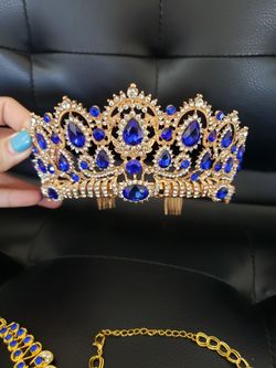 18k Gold Plated Crown Jewelry Set Royal Blue