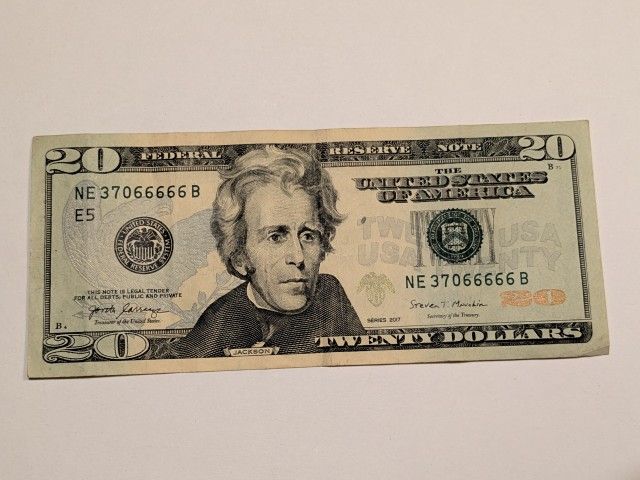 66666 Fancy Serial Number $20 Bill