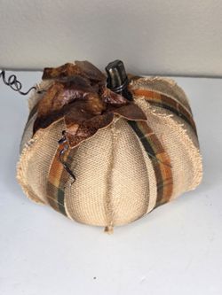Primitive Rustic Burlap and Plaid Fabric Pumpkin Fall Farmhouse Decor Boho