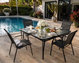 5 Piece Outdoor Patio Dining Set, Glass Table & 4 Chairs
