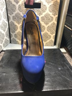Blue suede heels
