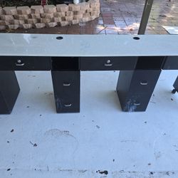 72" Nail Desk Table Top Marbles with Drawers