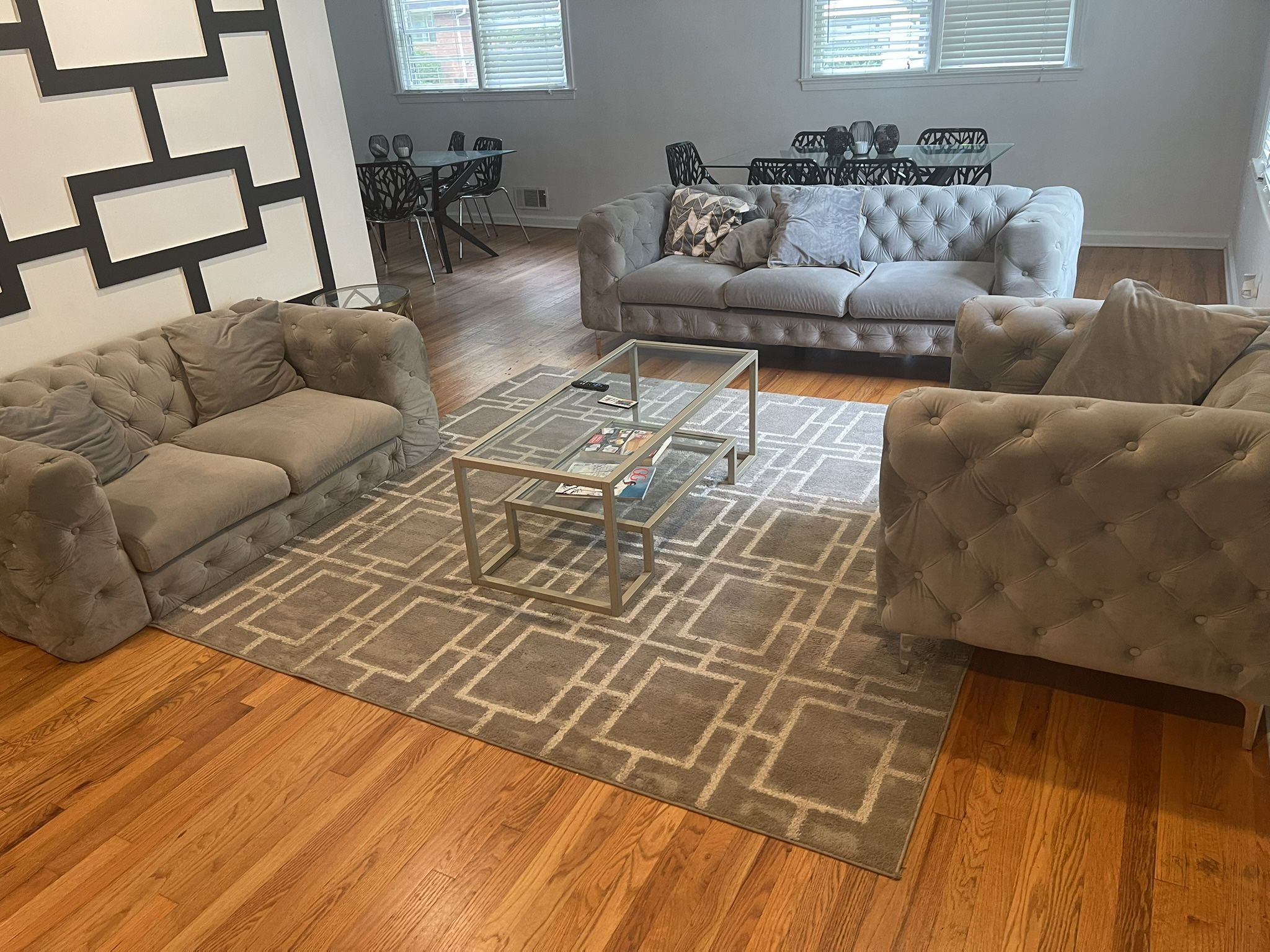 Tufted Gray 3 Piece Sofa Set