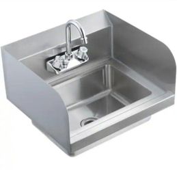 VEVOR Commercial Hand Sink 17 x 15 in. Stainless Steel Sink with Faucet and Side Splash Wall Mount Hand Basin