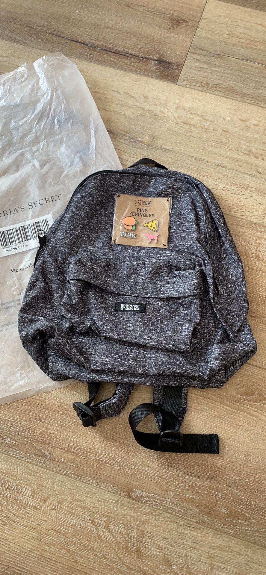 PINK Victoria’s Secret Gray Backpack with Pins
