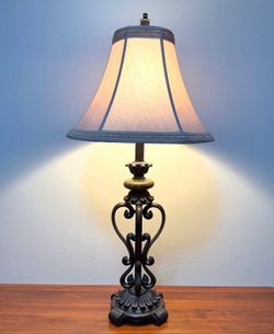 Scrolling Metal Table With Stone Final Accent Table Lamp