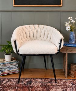 Modern Cream Boucle Braided Accent Chair