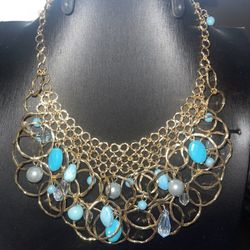 BRAND NEW - Costume Jewelry - Gold/Turquoise  Necklace - Med Length 