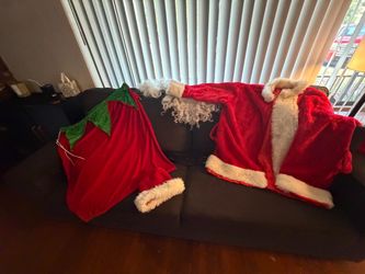 Santa Claus Costume Set with Wig and present large bag.